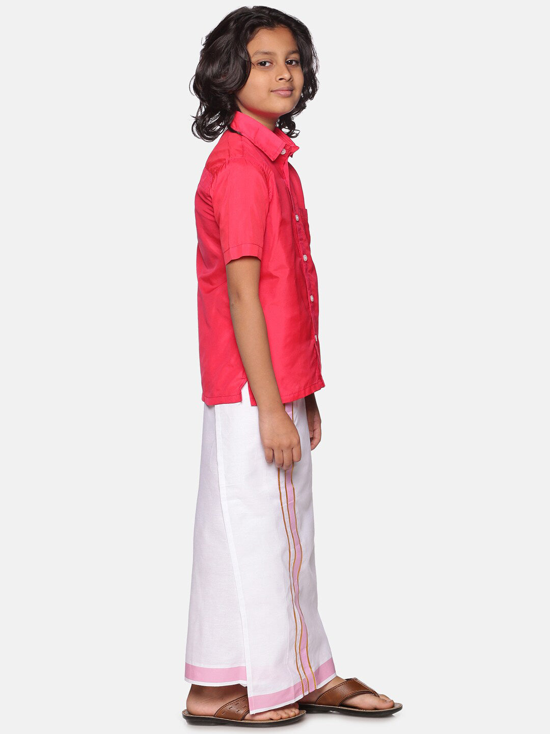 Sethukrishna Boys Pink & White Shirt with Dhoti