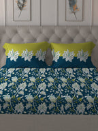 MYTRIDENT Blue White Floral Cotton 144 TC Queen Bedsheet With 2 Pillow Covers - Distacart