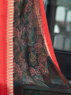 Saree Mall Floral Printed Linen Blend Block Print Sarees - Distacart