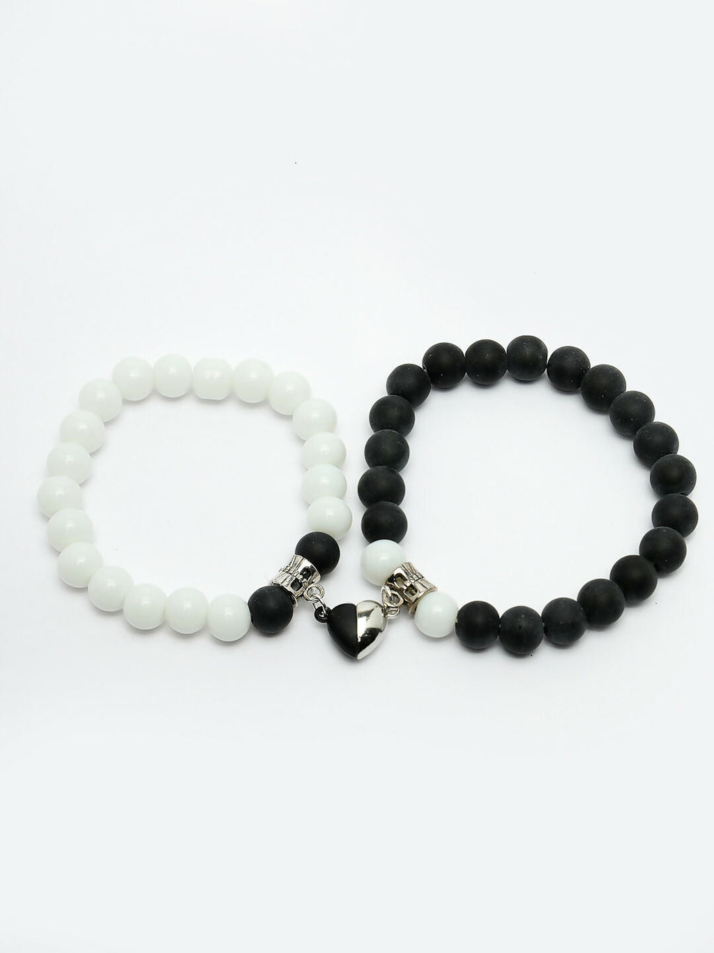NVR Men & Women Set of 2 Black & White Onyx Handcrafted Elasticated Bracelet - Distacart
