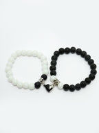 NVR Men & Women Set of 2 Black & White Onyx Handcrafted Elasticated Bracelet - Distacart