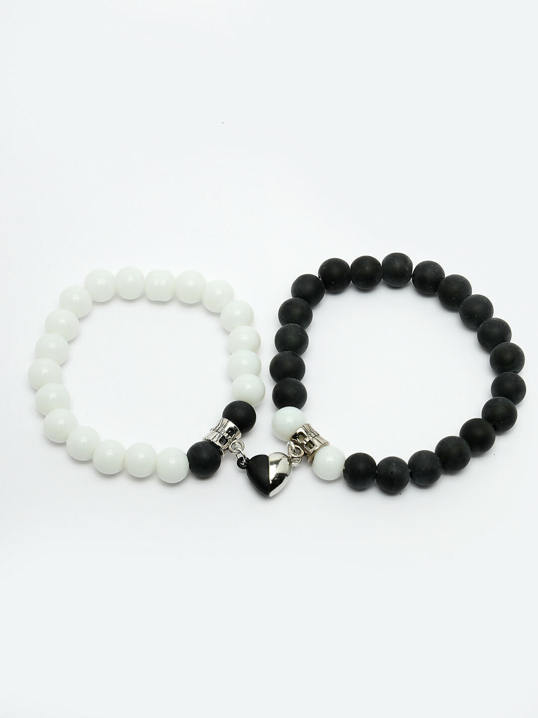 NVR Men & Women Set of 2 Black & White Onyx Handcrafted Elasticated Bracelet - Distacart