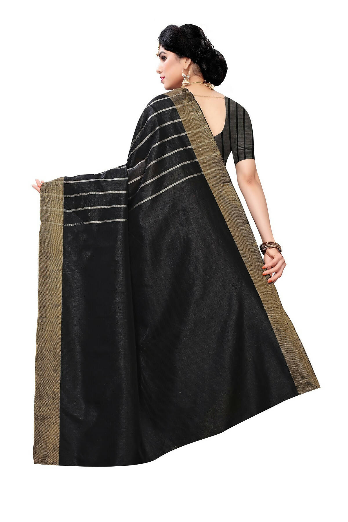 Vamika Black and White Lines Cotton Silk Weaving Saree (Paithani Black) - Distacart