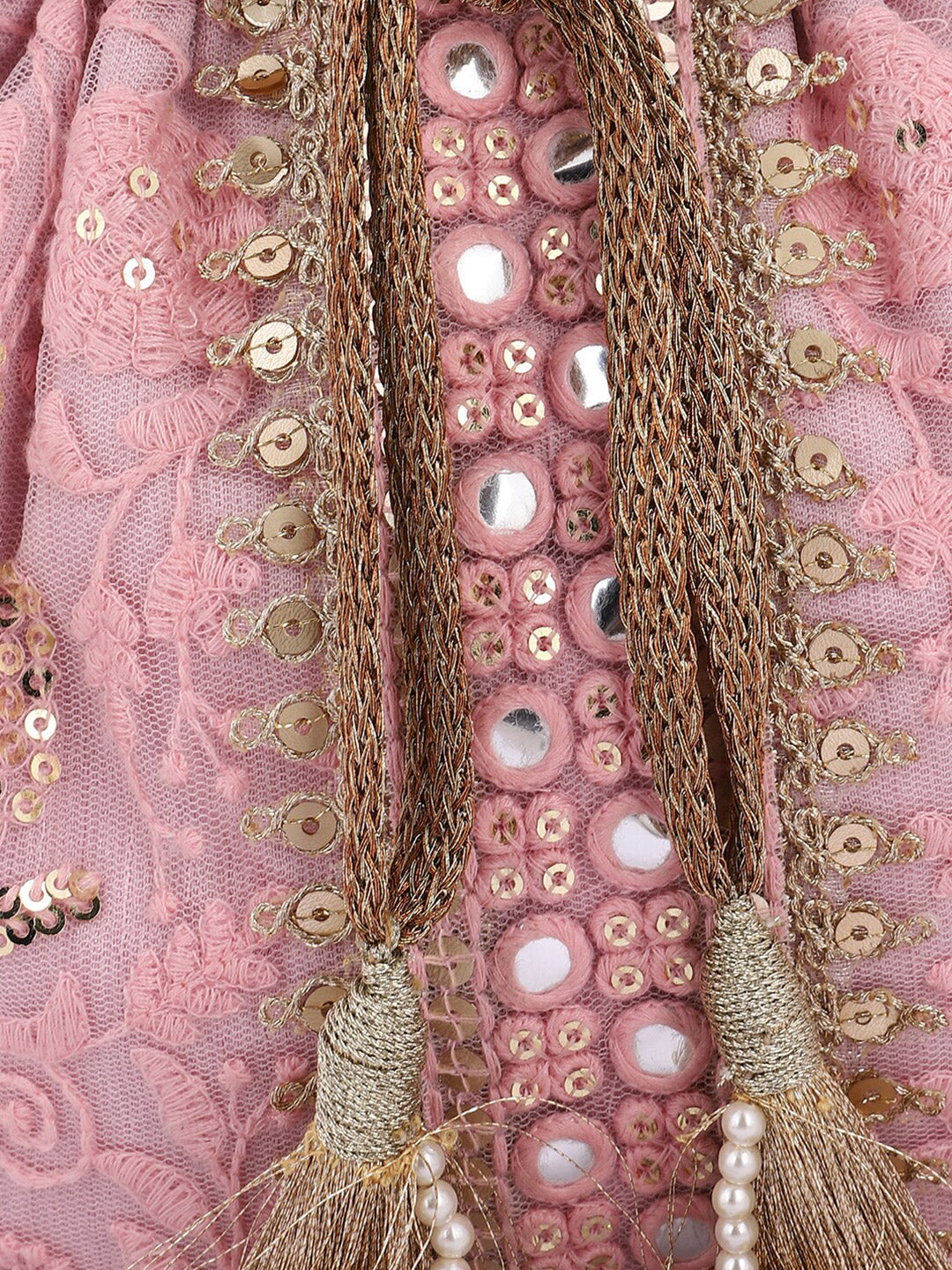 Masq Pink and Gold-Toned Embroidered Potli Clutch - Distacart