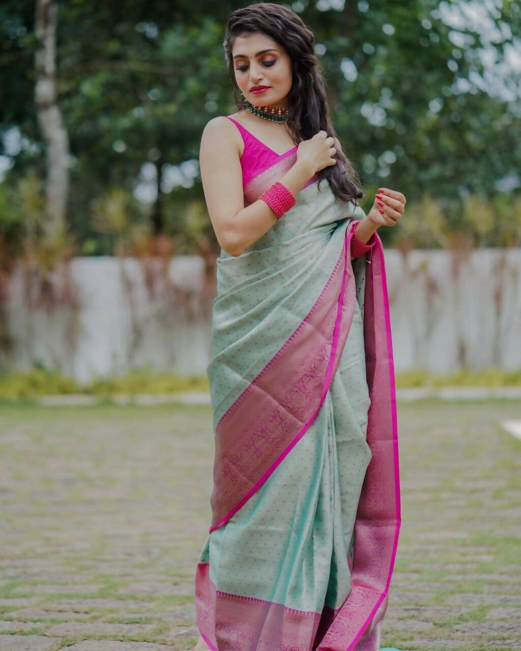 DEIANA'S Beautiful Designer Golden zari Soft Lichi Silk Saree - Sky