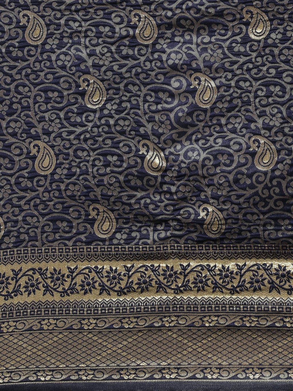 Saree Mall Navy Blue & Gold-Toned Ethnic Motifs Zari Silk Blend Banarasi Sarees - Distacart