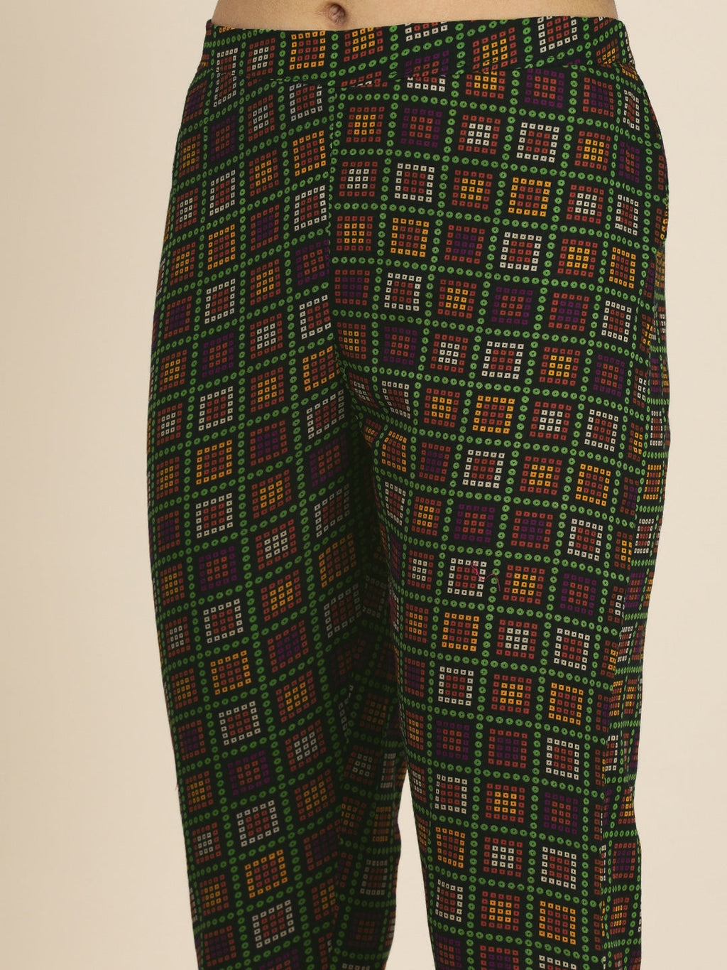 Sangria Women Green Pure Cotton Bandhani Kurta with Trousers
