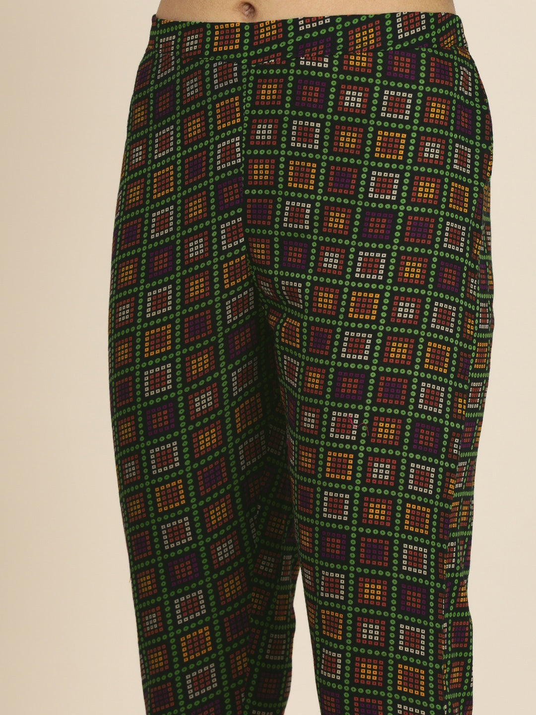 Sangria Women Green Pure Cotton Bandhani Kurta with Trousers