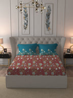MYTRIDENT Maroon White Floral Pure Cotton 144 TC Queen Bedsheet With 2 Pillow Covers