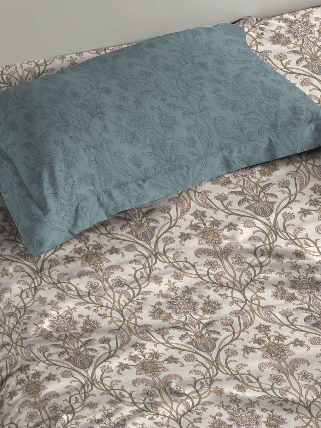 MYTRIDENT Dusk and Dawn Beige Ethnic Motifs Cotton 144 TC Single Bedsheet 1 Pillow Cover