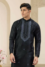 Raivat Ethnic Banarasi Art Silk Thread and Mirror Work Kurta Pajama In Black Colour