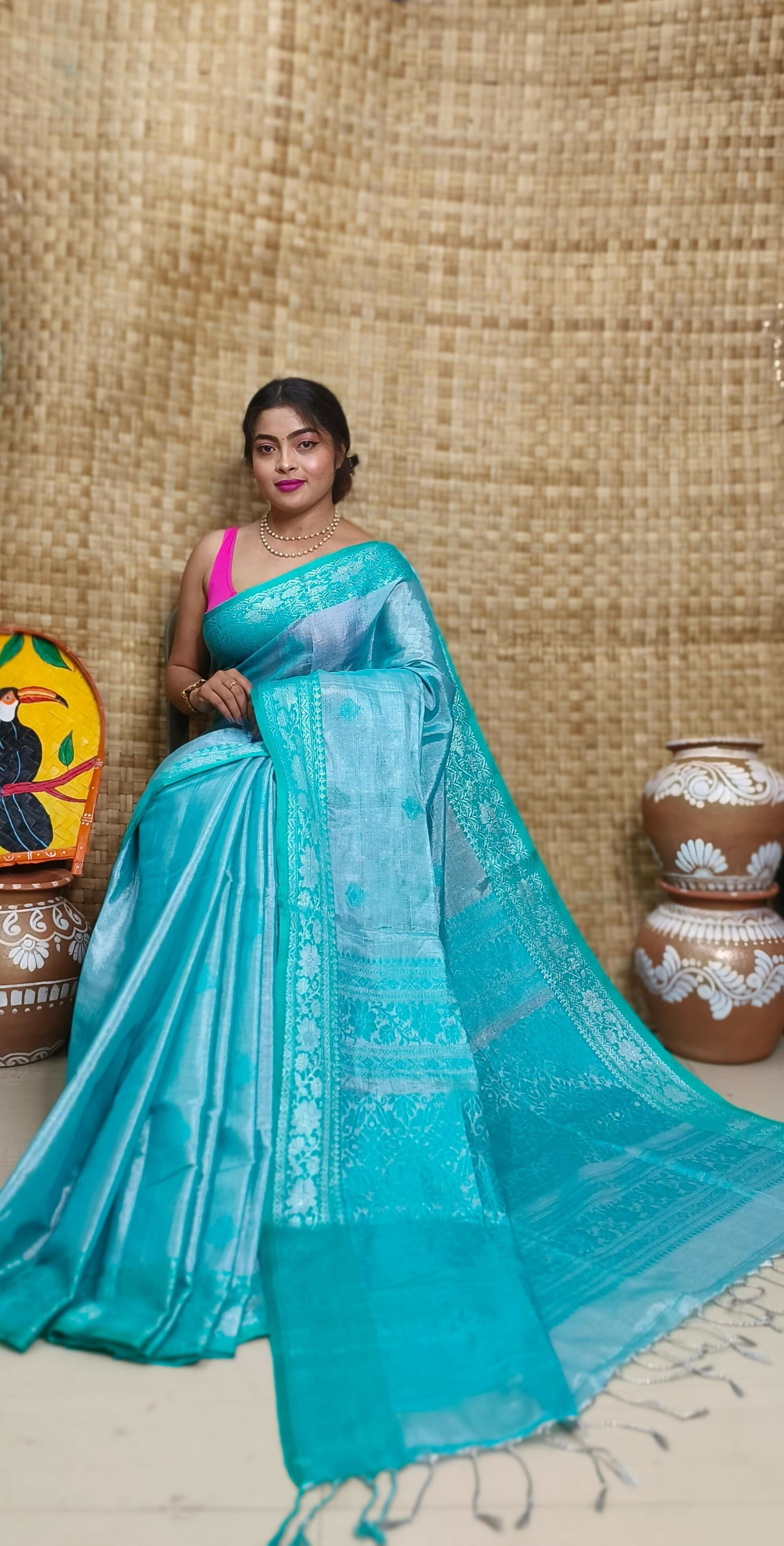 Exclusive Collection Sea Green Beautiful Tissue Benarasi Saree