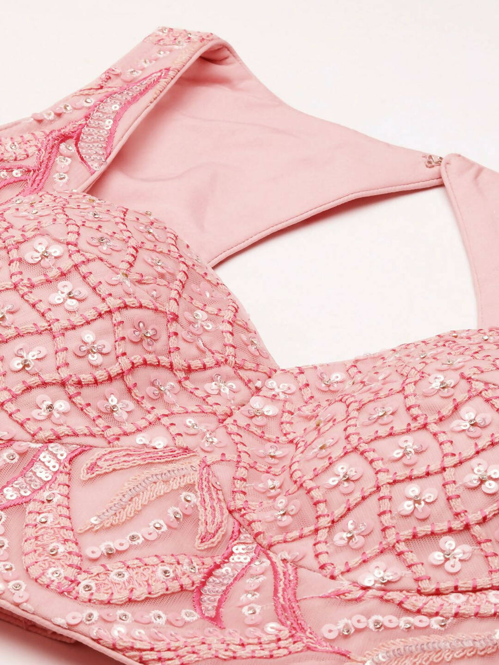 House of Panchhi Coral Pink Net Sequins and Zarkan embroidery Lehenga choli & Dupatta