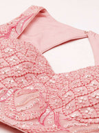 House of Panchhi Coral Pink Net Sequins and Zarkan embroidery Lehenga choli & Dupatta