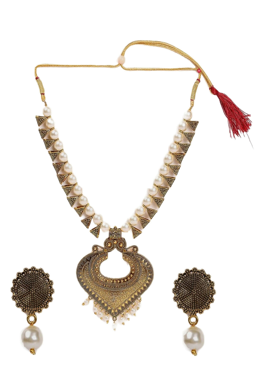 Mominos Fashion Joharkamal Oxidised Gold-Plated Pearls Work Long Necklace Handicraft For Women & Girls - Distacart