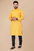 Men's Mustard Striped Cotton Kurta - Mahotsav
