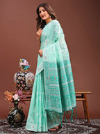 Shree Shyam Fashion Anaya Sea Green Linen Cotton Saree
