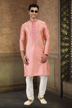 Raivat Ethnic Jacquard Banarasi Silk Thread Work Kurta Pajama In Dark Pink Colour - Distacart