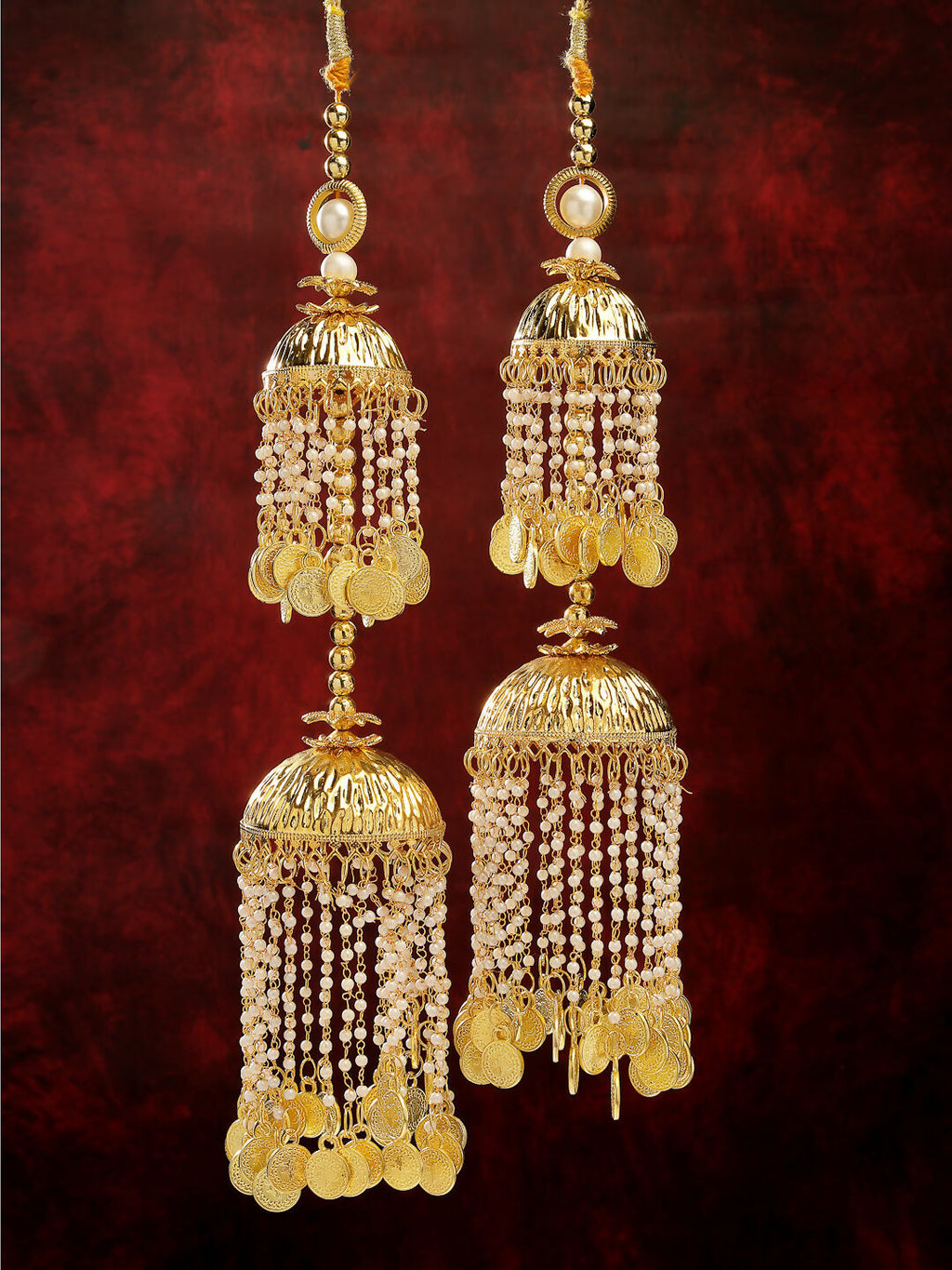 NVR Women's Pack Of 2 Gold-Polished & White Pearl Beaded Bridal Layered Heavy Kaleera Sets - Distacart