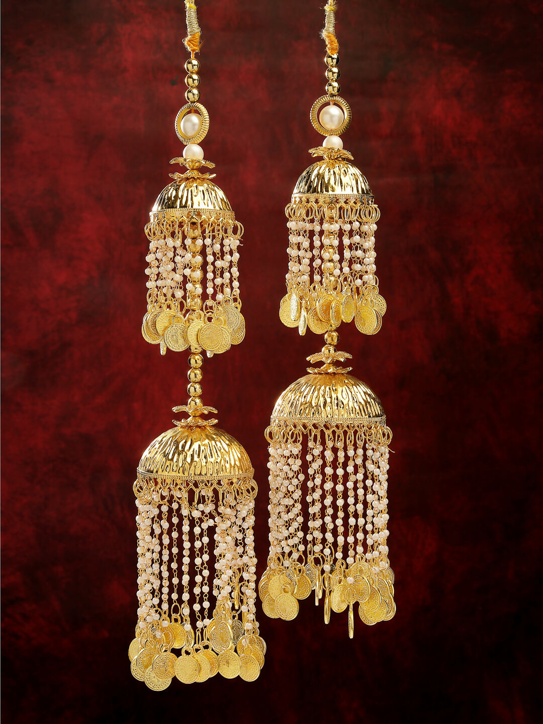 NVR Women's Pack Of 2 Gold-Polished & White Pearl Beaded Bridal Layered Heavy Kaleera Sets - Distacart