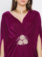 Women Republic Wine Velvet Embroiderd Gown - Distacart
