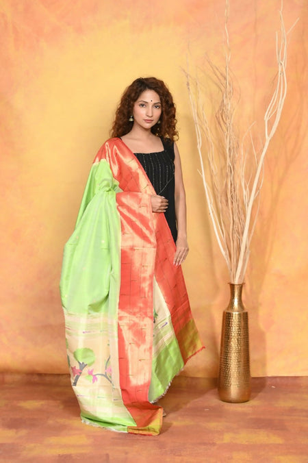 Very Much Indian Handloom Pure Cotton Paithani Dupatta - White
