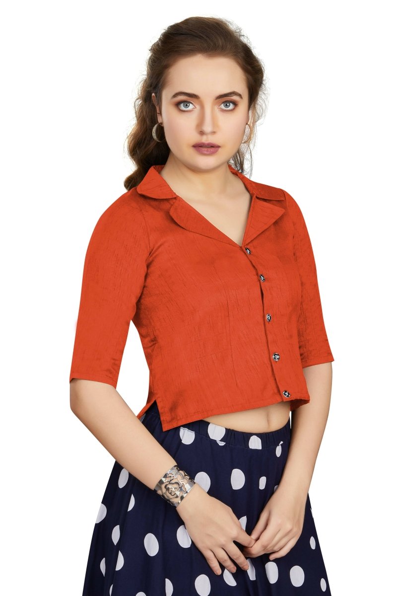 Aastha Fashion Women's Women's Orange Art Silk Button Readymade Blouse