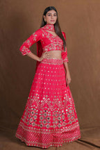Pink Embroidery With Real Mirror Work Fantum Silk Fabric Lehenga Choli - Jihu Culture