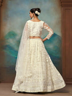 White Net Thread Sequence Embroidery Lehenga Choli - Jihu Culture