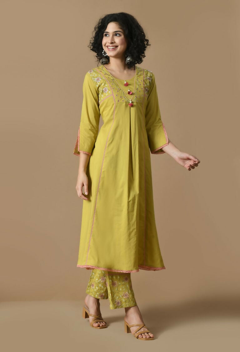 Joban Fashion Mehendi Cotton Kurta Set