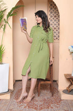 Miravan Womens Green Party Dress With Belt