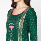 Cheera Hand Block Print Green Straight Kurta (MAAI-063K)