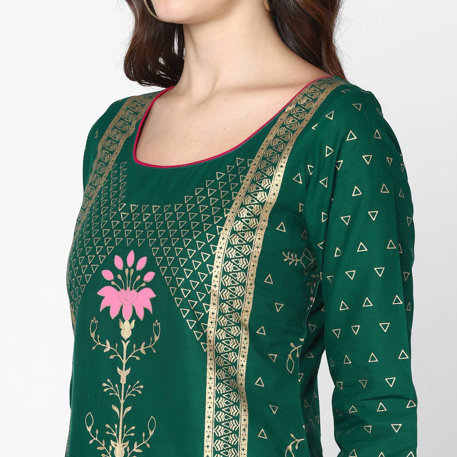 Cheera Hand Block Print Green Straight Kurta (MAAI-063K)