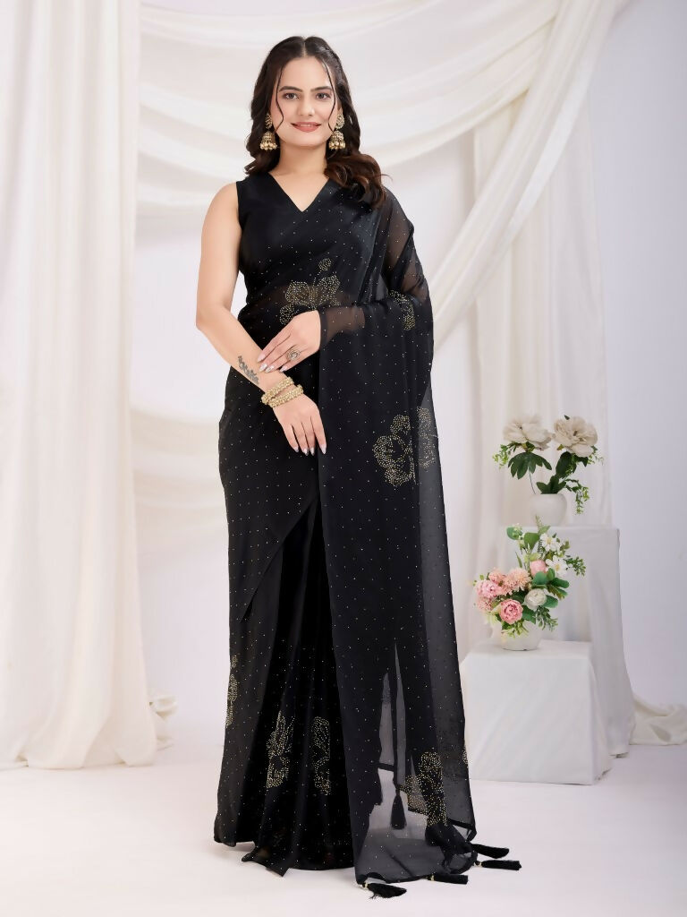 Black Rangoli Silk Diamond Work Ready To Wear Saree - Tamana