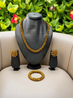 Inhanns Complete Look Crystal Statement 3-Piece Set (Adjustable Necklace + Earrings + Adjustable Bangle ) - Gold