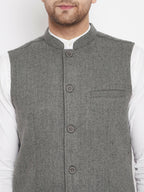 Even Apparels Grey Wool Men Woven Nehru Jacket - Distacart