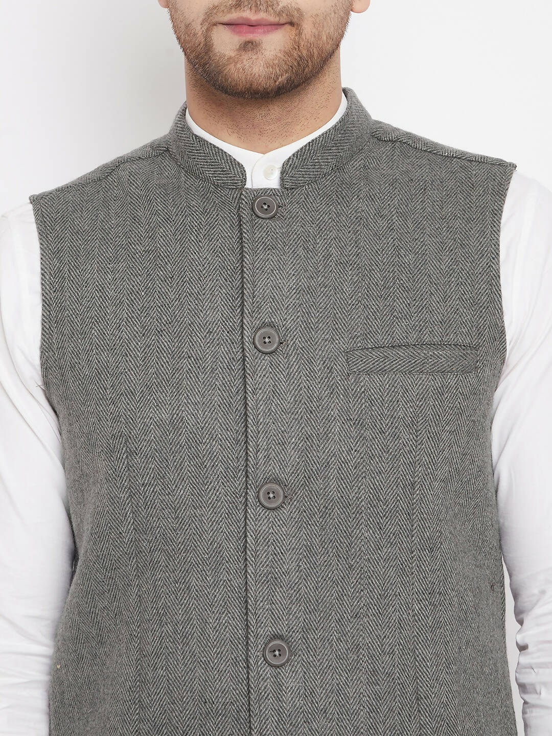 Even Apparels Grey Wool Men Woven Nehru Jacket - Distacart