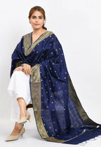 Mominos Fashion Moeza Women's Banarsi Silk Woven Design Navy Blue Dupatta - Distacart
