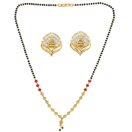 AanyaCentric Gold-Polished Short Mangalsutra Set with Earrings