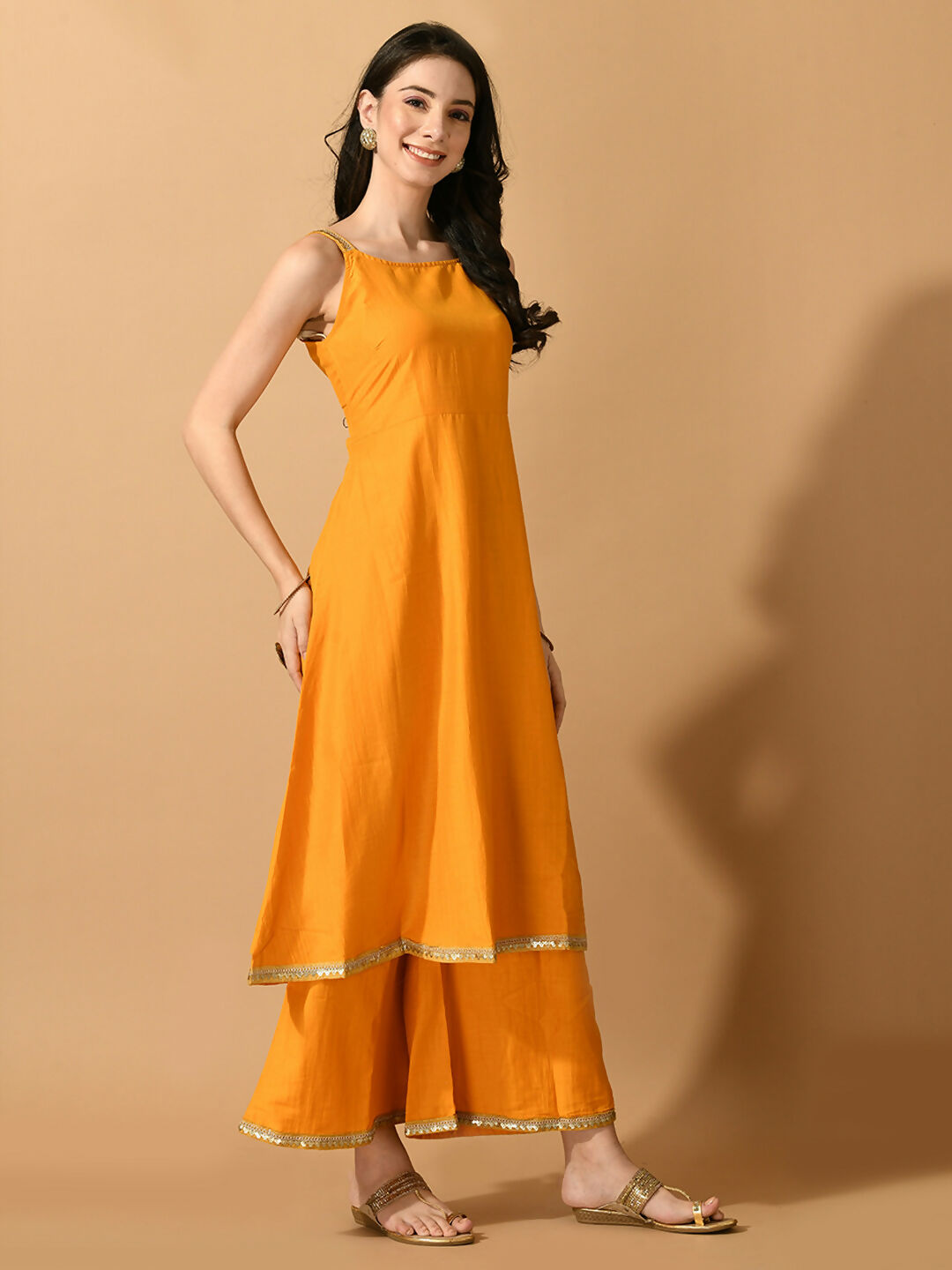 Myshka Women's Yellow Solid Party Kurta Sets