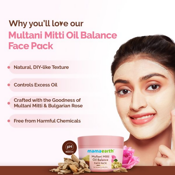 Mamaearth Multani Mitti Oil Balance Face Pack with Multani Mitti & Bulgarian Rose