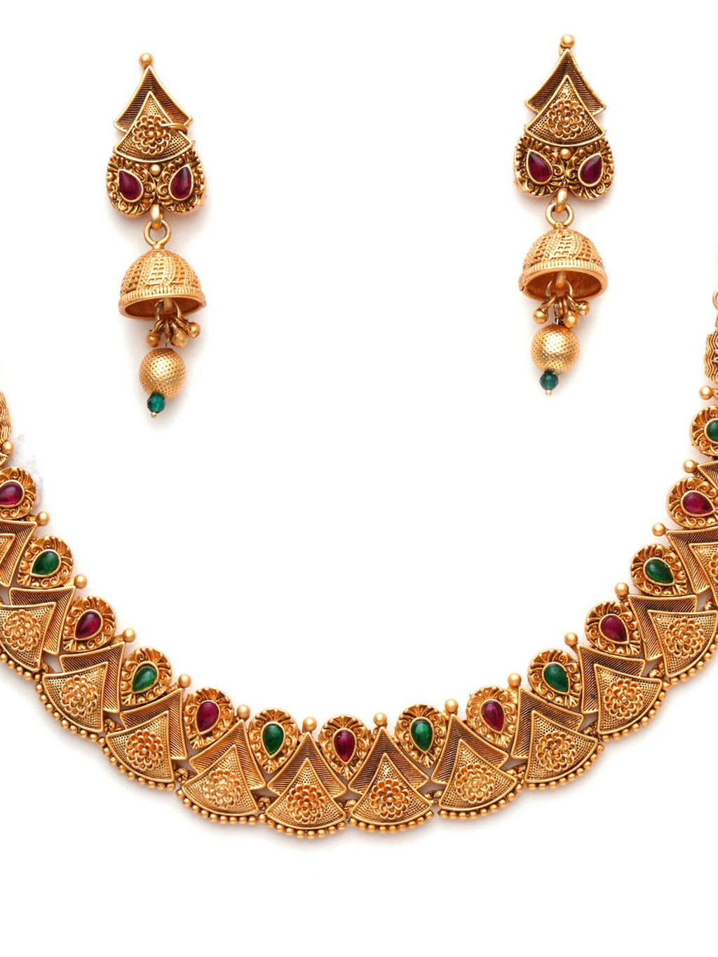 Temple Choker with Matching Jhumki Jewellery Set (Gold) - Ruby Raang