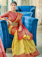 Shree Shyam Fashion Linen Cotton Yellow Saree - Distacart