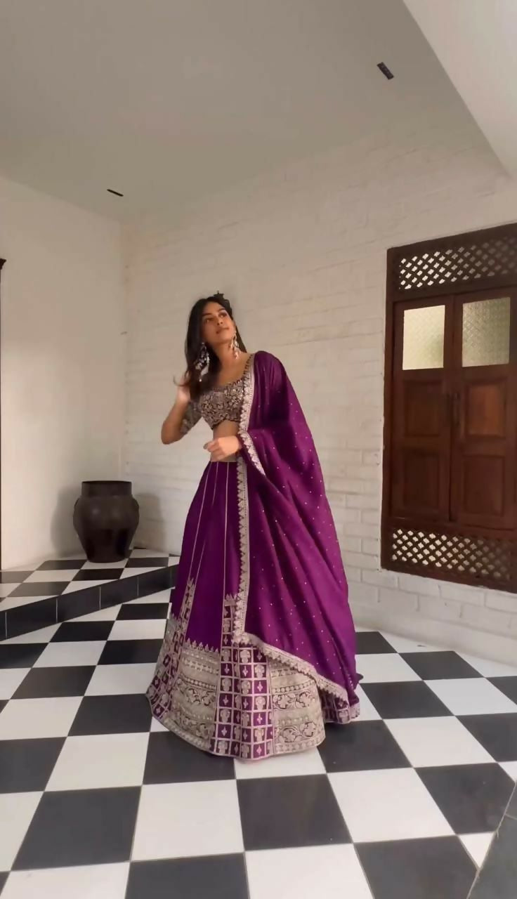 Jyoti Fashion Women's Wine Faux Georgette Sequins with Thread Embroidered Designer Lehenga Choli Set