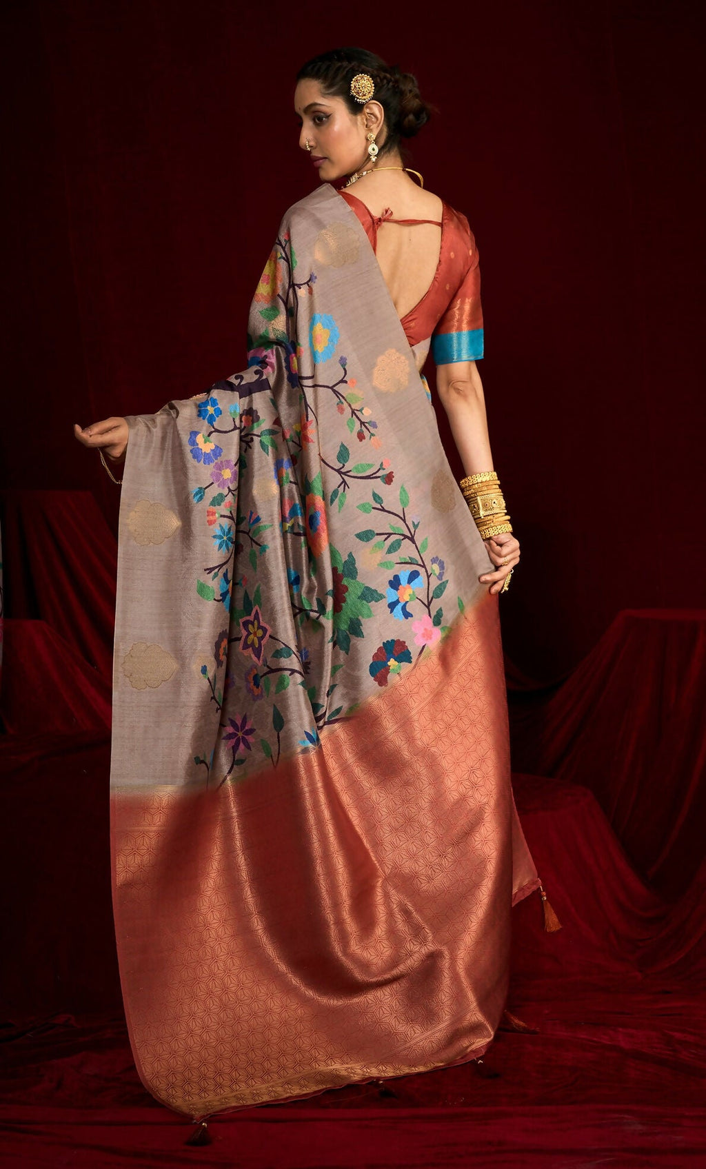 Joban Fashion Multi Color Soft Silk Weaving Fabric With Digital Jamdani Print With Jacquard Rich Pallu & Blouse With Spring Tassels - Distacart