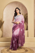 Vastranavya White Onion Digital Printed Linen Ready To Wear Designer Saree with Unstitched Blouse - Distacart