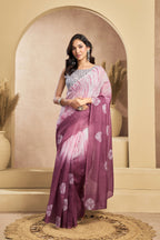 Vastranavya White Onion Digital Printed Linen Ready To Wear Designer Saree with Unstitched Blouse - Distacart