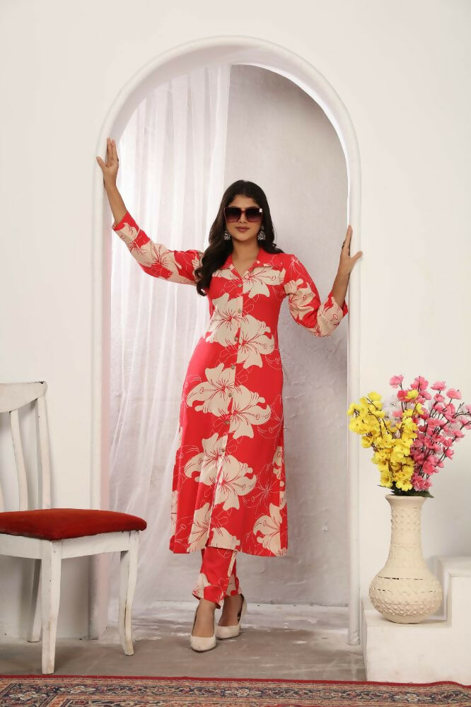 Jyoti Fashion Women's Pink Rayon Floral Print with Side Pocket Kurtis & Sets