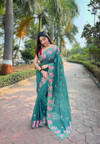 Vamsee Nimrat Sea Green Organza Silk Saree