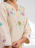Joban Fashion Cream Linen Embroidered Readymade Cord Set - Distacart